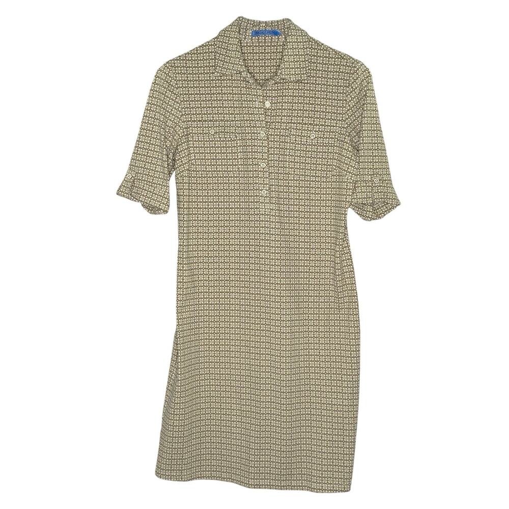 J.McLaughlin Lawrence Dress S Catalina Cloth Beige Cream Geometric Preppy